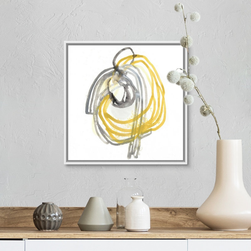 String Orbit II - Print on Canvas, 14" H x 14" W x 1.75" D, White Floater Framed