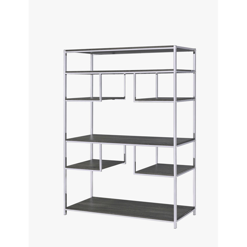 Bibliothèque rustique en chêne gris et finition chromée