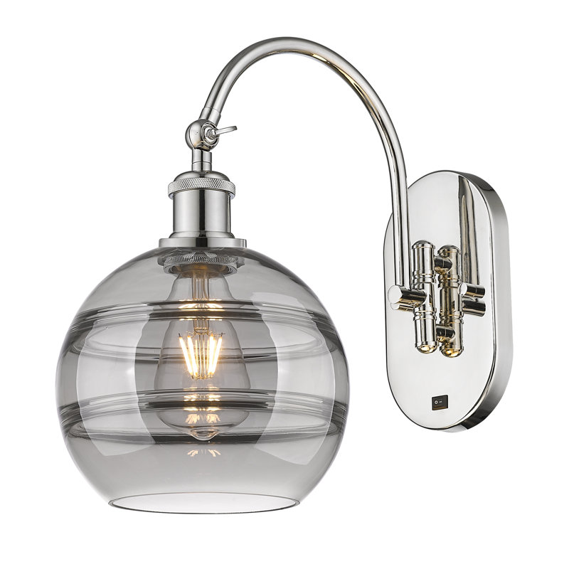 Chartoff Steel Armed Sconce, Light Smoke, Polished Nickel