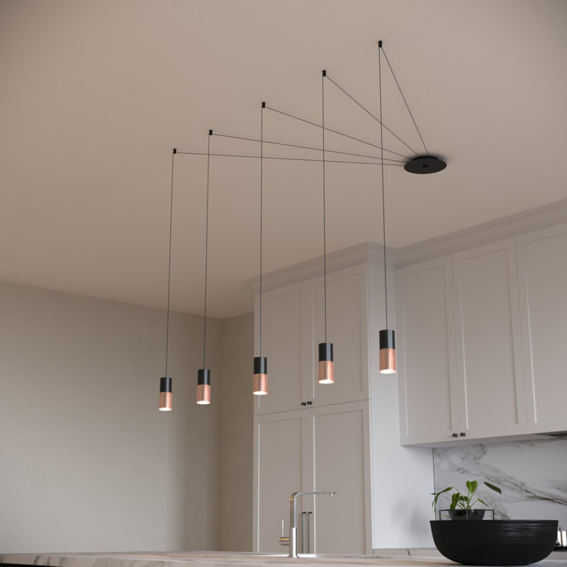 Ciro 5 - Light Rose Gold LED Cluster Pendant, Black/Copper