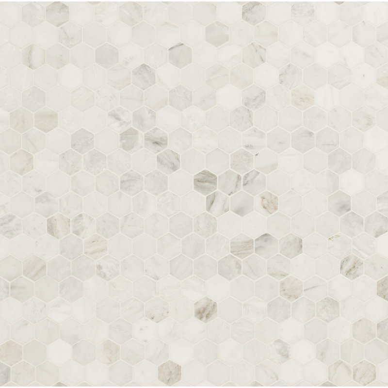 Castella de Blanc Hexagon 12 in. x 12 in. Honed Marble Mosaic Floor and Wall Tile