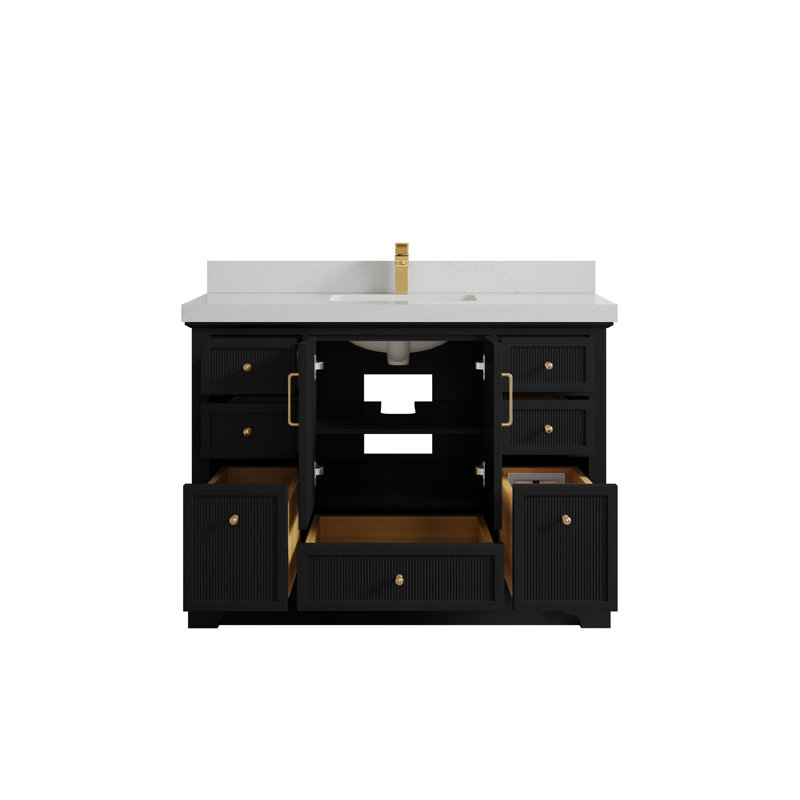 Meuble-lavabo simple autoportant 48 po avec plateau en quartz Alys