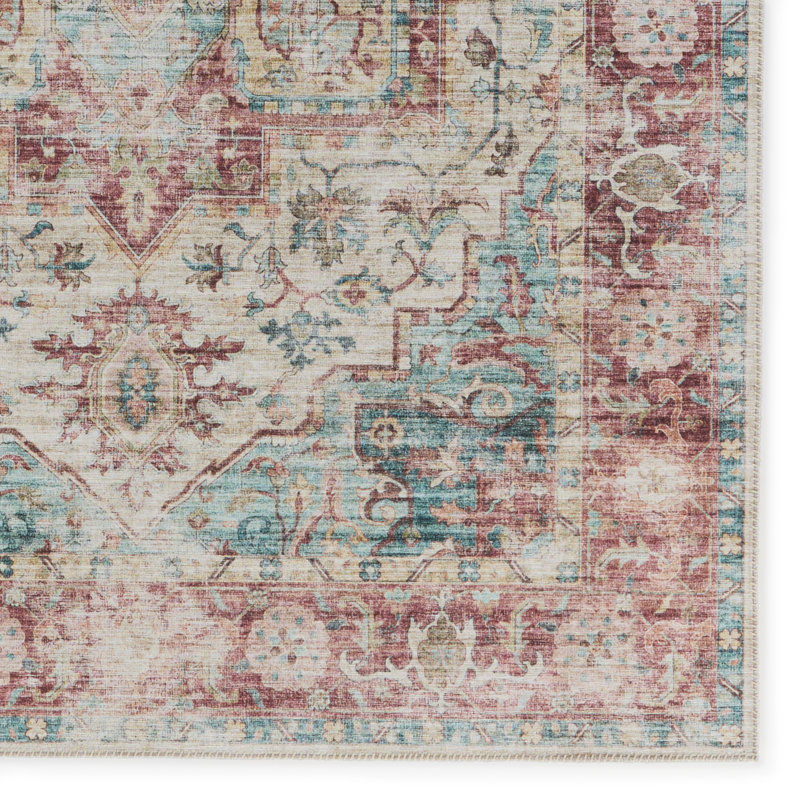 Mashaunda Machine Washable  Performance Dark Red/Teal Rug, Rectangle 9' x 12'