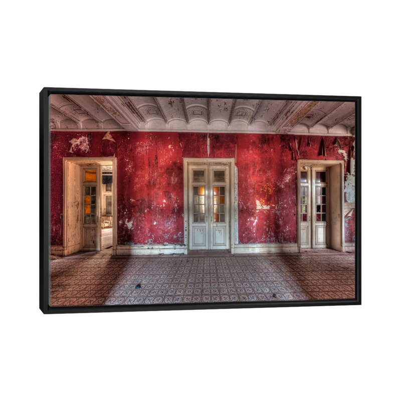 « hotel rouge ii », reproduction de photo sur toile, H 18 po x l 26 po x P 1,5 po, Toile avec cadre noir, Pas de tapis