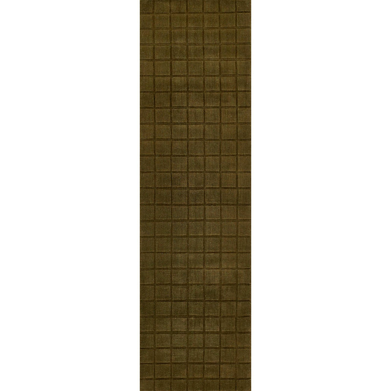 Meile Contour Hand Loomed Wool Geometric Green Area Rug, Runner 2'3" x 8'