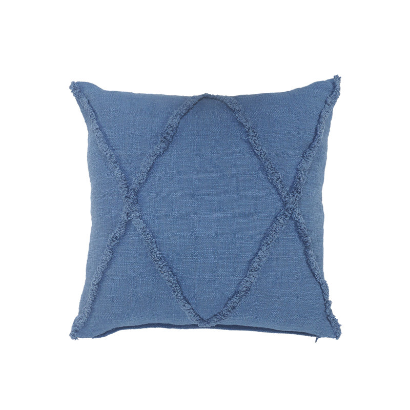  Hand-Woven Diamond Tufted 100% Cotton Throw Pillow, Square 18"H x 18"W, Coronet Blue, Polyester