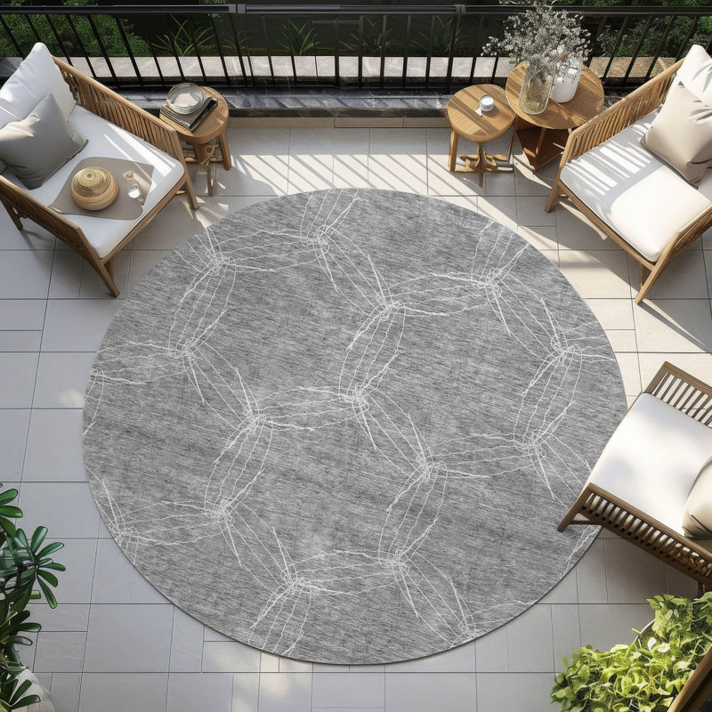 Aquaisha Geometric Indoor / Outdoor Rug, Round 8'