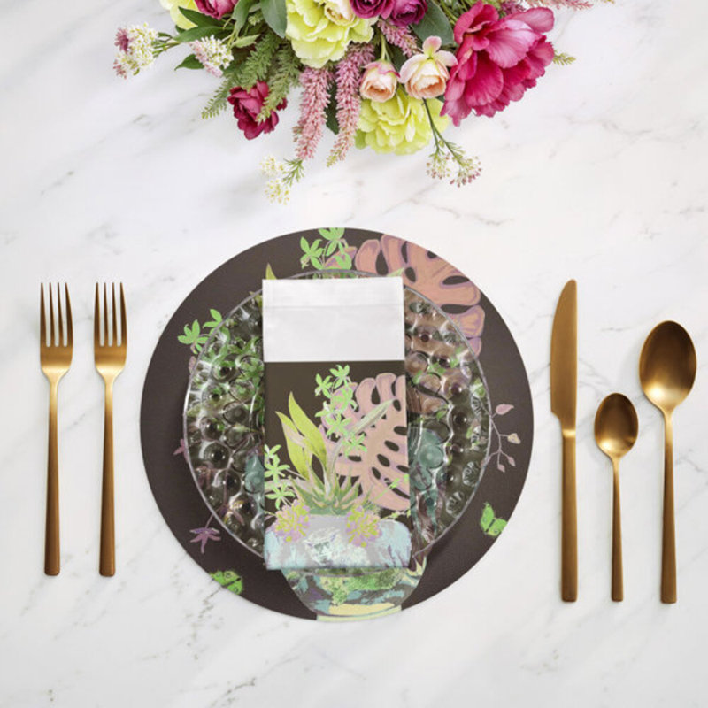 Serviettes de table en satin de coton Monkey, Chocolat et lime