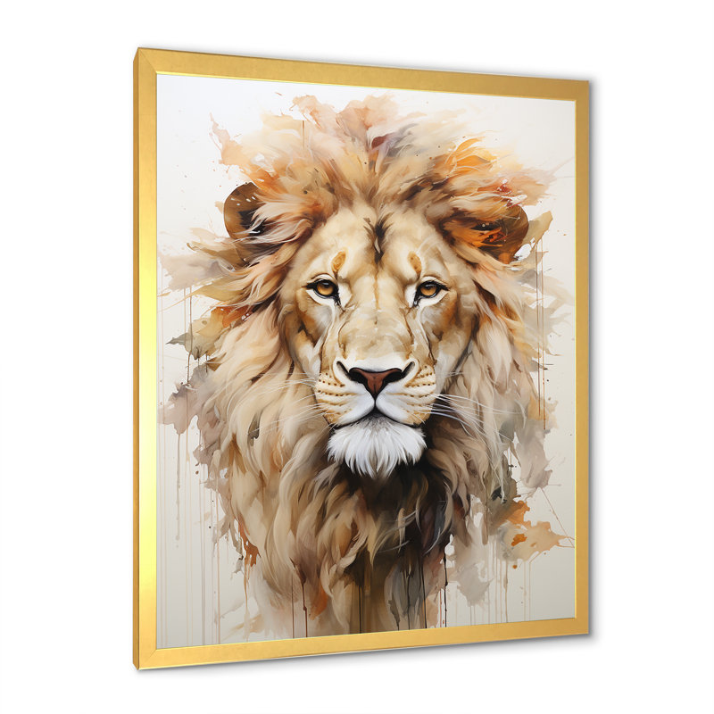 Portrait d'un lion puissant, Cadre doré simple, H 44 po x l 34 po x P 1,5 po