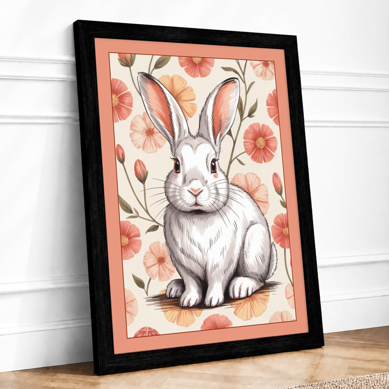 Rabbit In Bloom Botanical - Print, A2 - 59.4 x 42.0 cm, Black