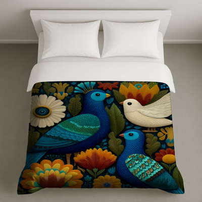 Housses de couette oiseaux colorés et fleurs