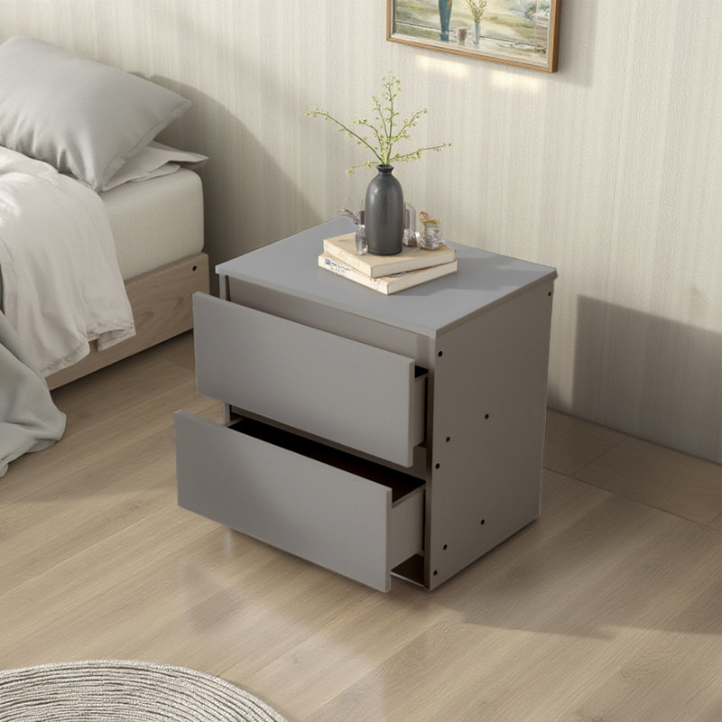 Solid + Manufactured Wood Bedside Table, Grey