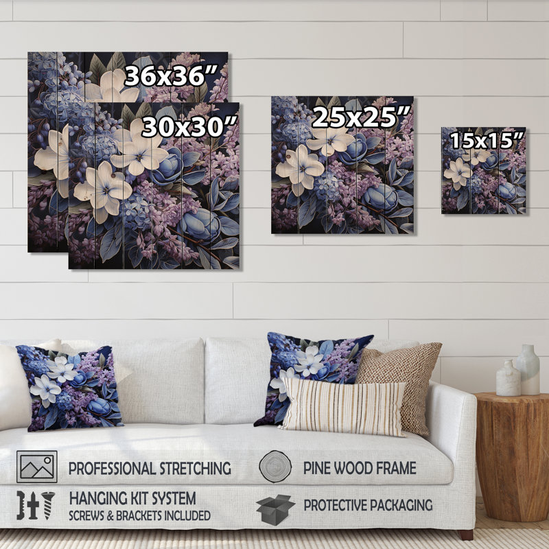 Blue Garden Of Lilacs I - Lilacs Wood Wall Art On Natural Pine Wood, 15" H x 15" W
