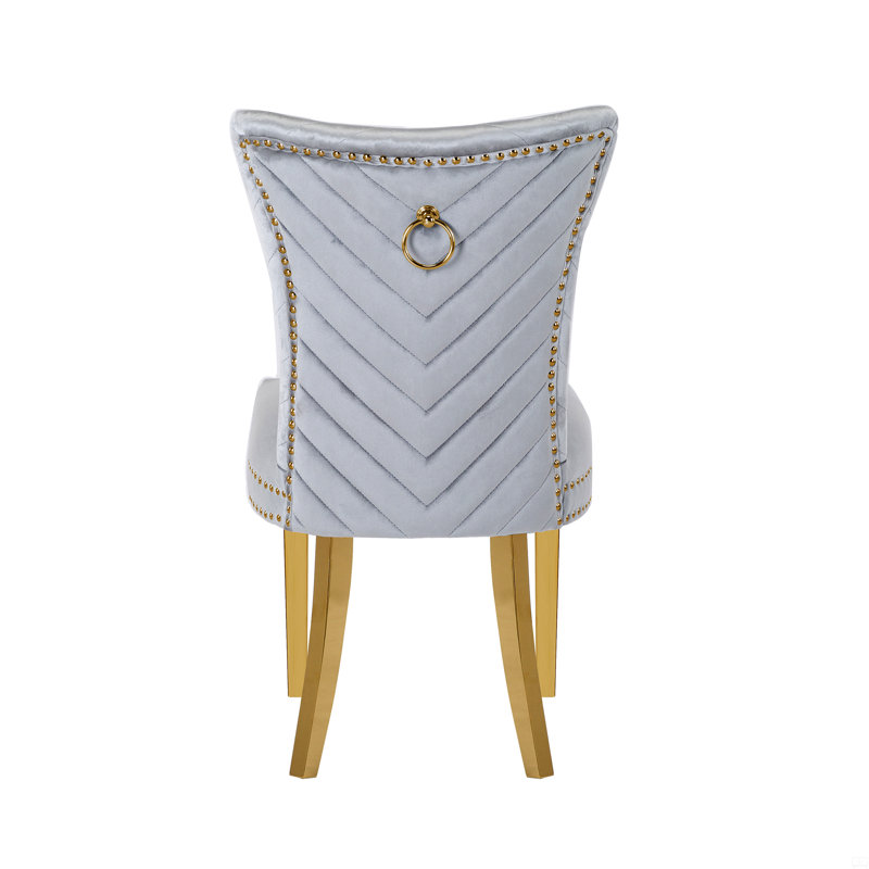 Chaises de salle à manger à pieds dorés 2 pièces avec finition en velours, Gris clair