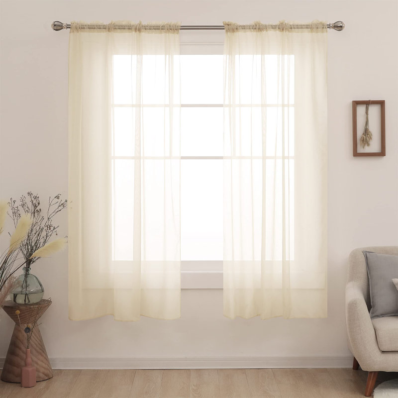 Sheer Curtains / Drapes Pair, Beige, 52" W x 72" L