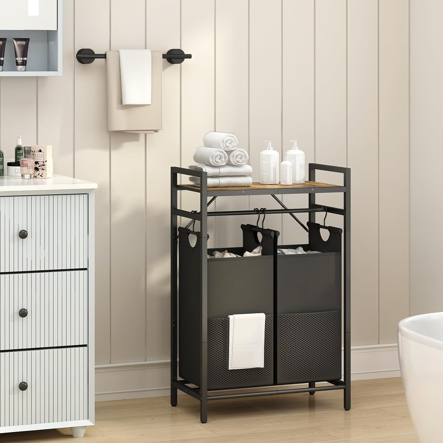 Hokku Designs Tall Laundry Hamper With Top Shelf, Double Laundry Basket ...