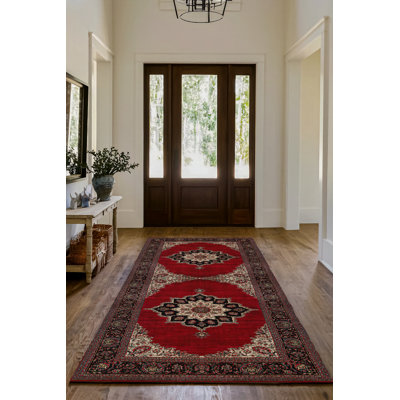 Tapis rouge en coton imprimé chenille Guria