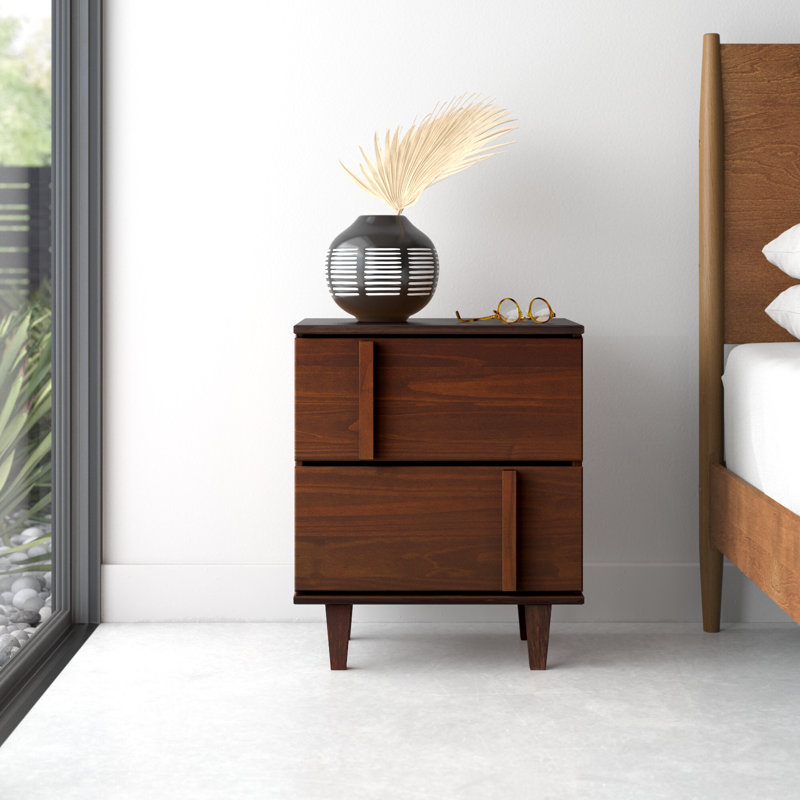 Aleyana 2-Drawer Solid Wood Nightstand, Walnut