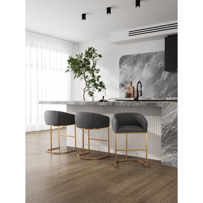 Vinnie Upholstered Counter Stool with Metal Frame, Bar Stool (30" Seat Height), Gray, 1