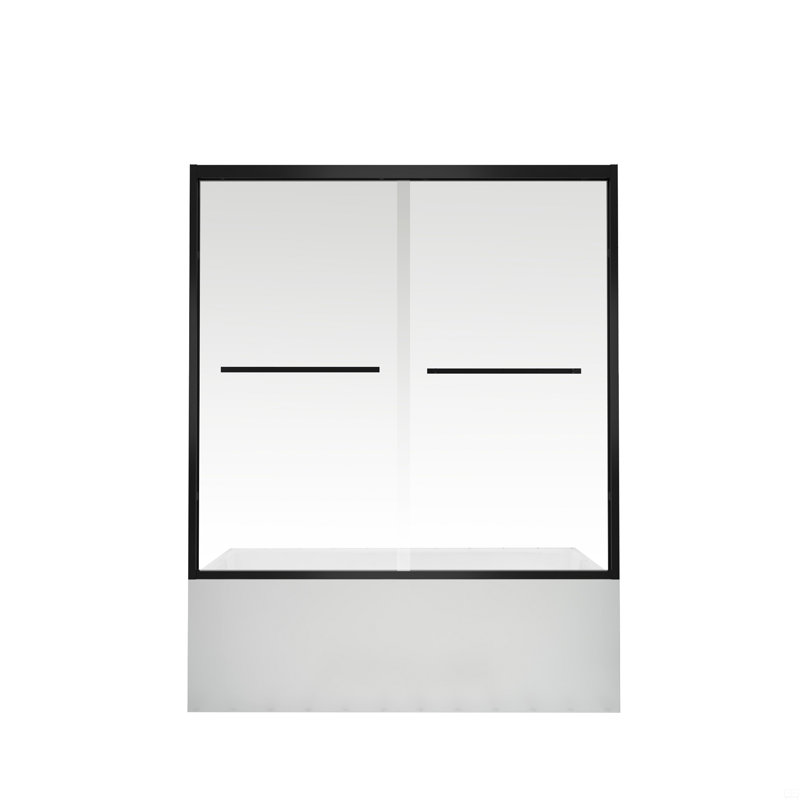 56-60" Aluminum Frame Double Sliding Bathtub Screen, Bypass Bathroom Sliding Door With 1/4" (6Mm) Clear Tempered Glass