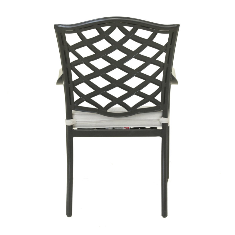 Ensemble repas d'extérieur rond en aluminium 5 pièces avec 4 fauteuils, argent coulé