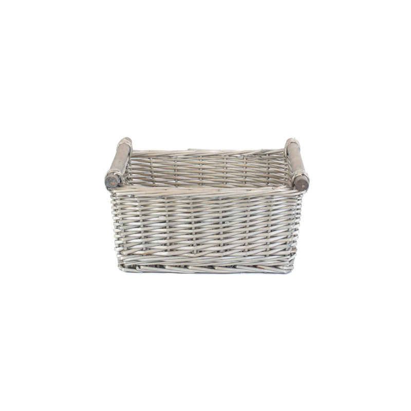 Wicker Wooden Handled Storage Basket, 19cm H x 39cm W x 30cm D