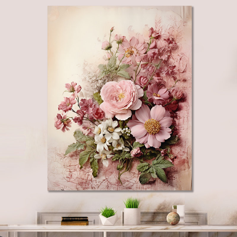 Bouquet de roses roses en fleurs, Toile tendue, H 32 po x l 24 po x P 1 po