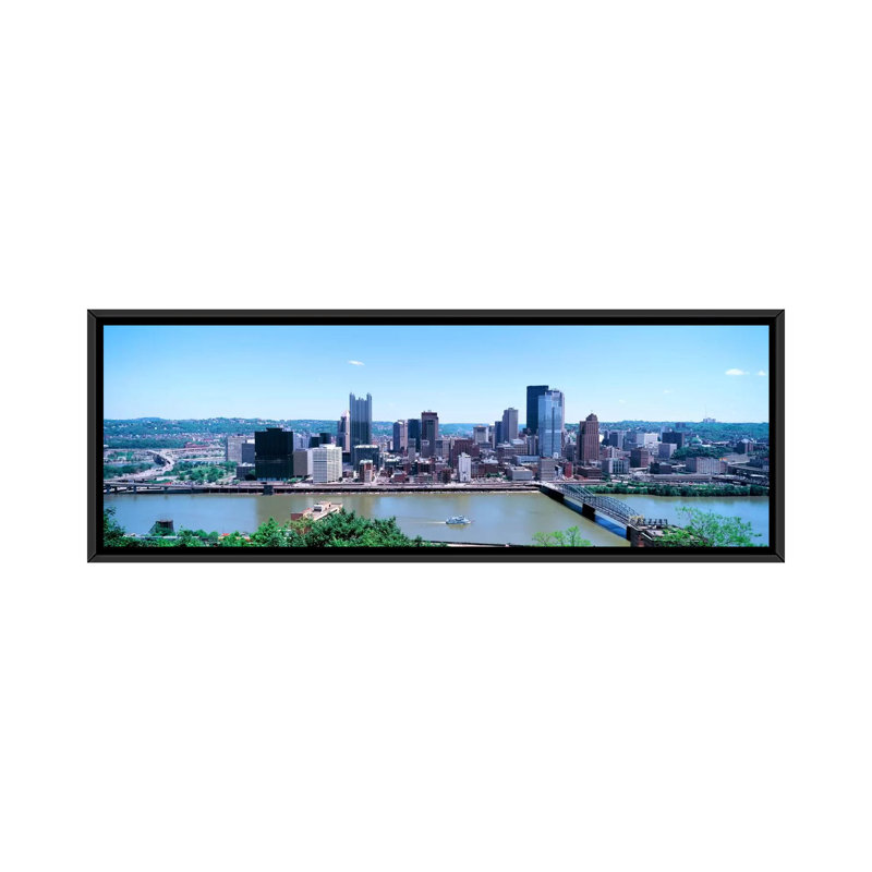 Bâtiments au bord de l'eau, rivière Monongahela, Pittsburgh, Pennsylvanie, États-Unis - impression panoramique sur toile tendue