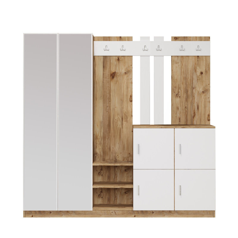 Modern Hall Stand, Atlantic Pine & White, 73.6 x 70.9 x 14.8 inches | 100% Melamine Coated Particle Board, Thickness: 0.7 inches | Stylish Storage Solution for Entryway, Durable & Elegant Design