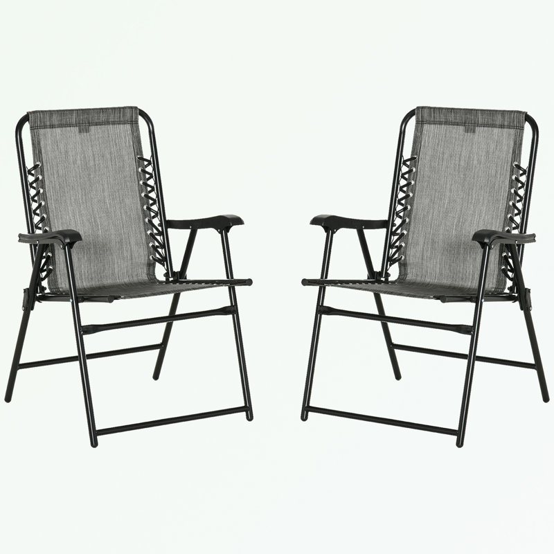 Ensemble de 2 fauteuils de patio pliants à structure métallique avec base robuste, Gris