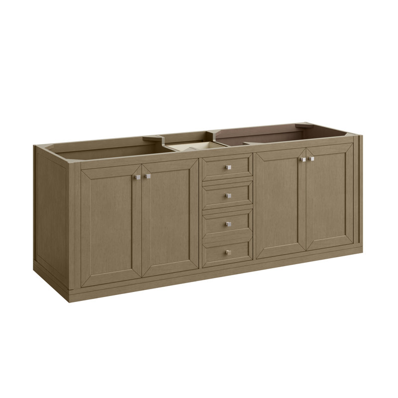 Chicago 72'' W Double Bathroom Vanity Base, Walnut Whisper, Satin Nickel