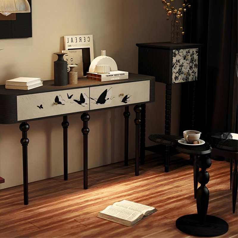 Console moderne à 2 tiroirs, Noir, noir, noir, noir
