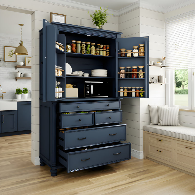 Garde-manger de 77,3 po de hauteur avec plusieurs espaces de rangement, Bleu, Noir