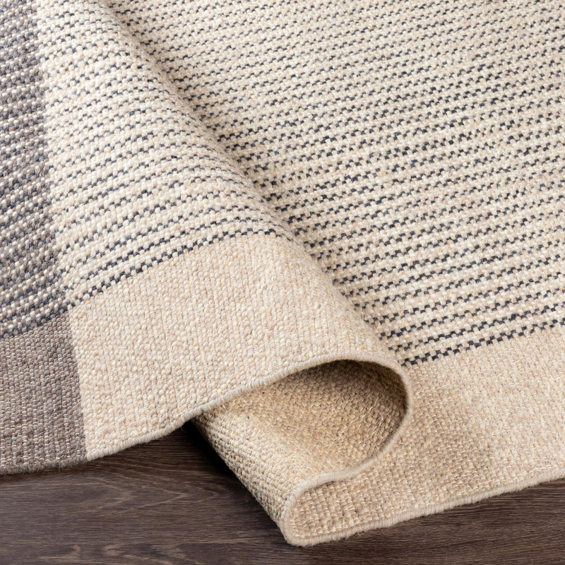 Tina Striped Wool Tan/Charcoal/Gray Area Rug, Rectangle 12' x 15'