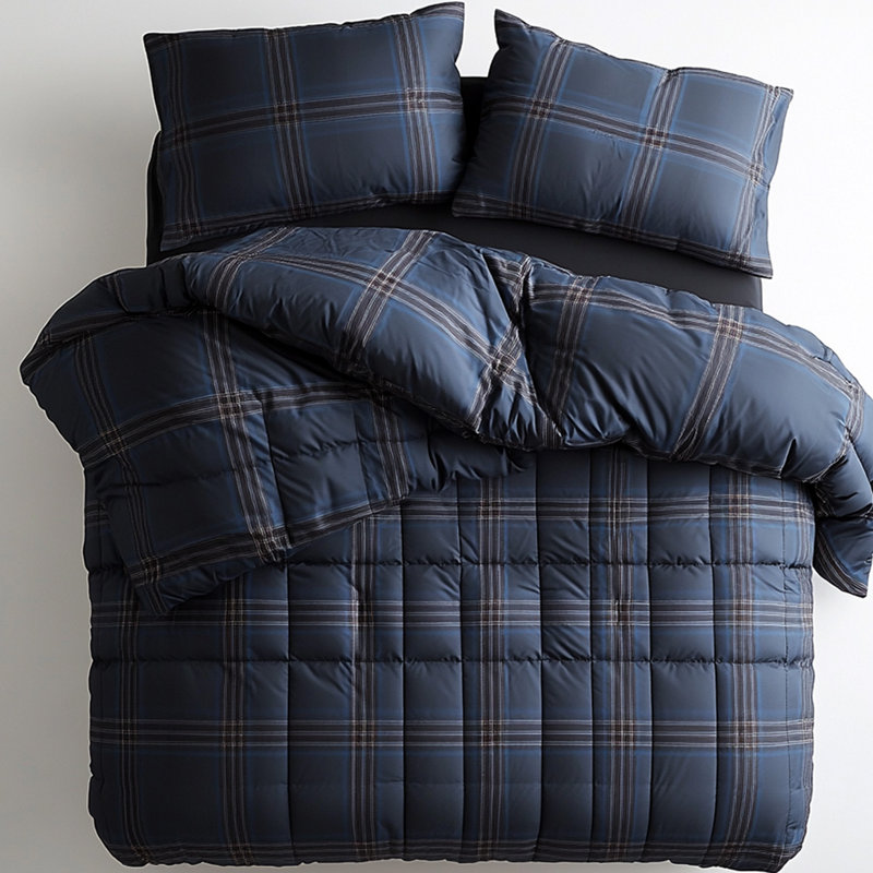 Couette tartan bleu foncé