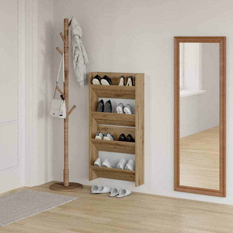 Wall Shoe Cabinets With Shelf 2 Pcs Engineered Wood, Artisan Oak