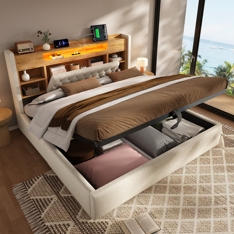 Bed, Super King, Beige