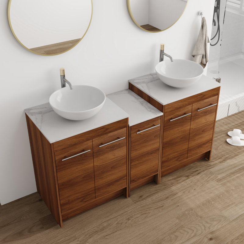 Meuble-lavabo double 59,2 po avec dessus en pierre Diano