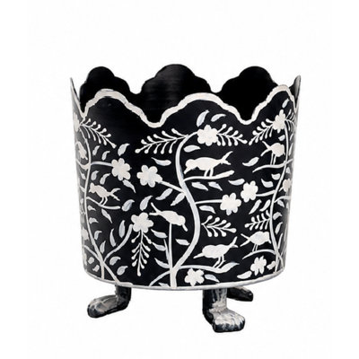 Dark Navy & White Scalloped Footed Planter, Small