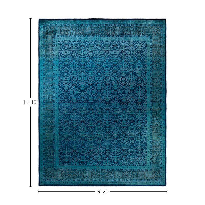Tapis unique bleu / bleu sarcelle 9 pi 2 po x 11 pi Yudit