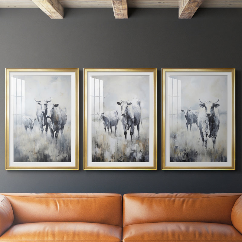 ANIMALS Series CCLX - Impression encadrée sur mesure de qualité supérieure - 3 pièces, H 19 po x l 45 po, Doré