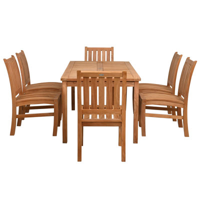 7 Piece Teak Wood Outdoor Patio Bistro Dining Set Including Rectangular Table With 6 Abaco Side Chairs -  Chic Teak, CTSET452KIT