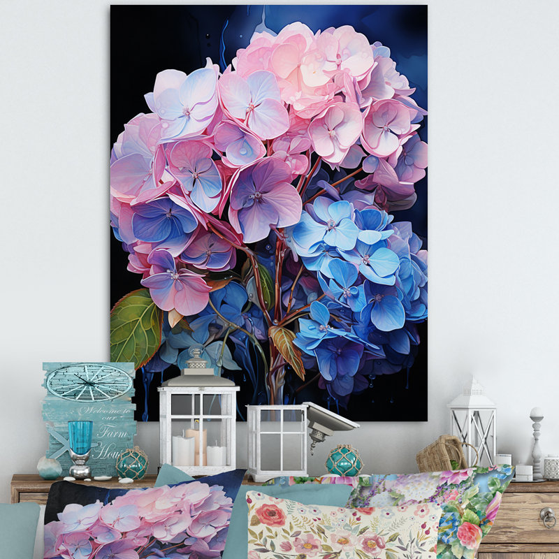 «Ginesta Blue Rose Hydrangea Majestic Elegance», reproduction sur toile, Toile tendue, H 32 po x l 16 po x P 1 po