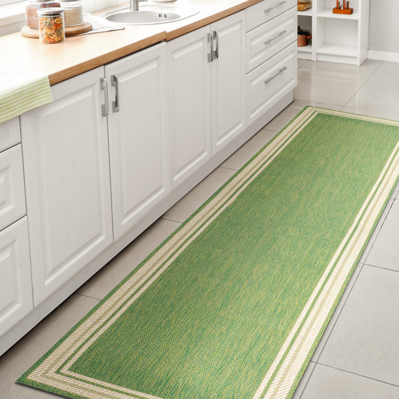 Tapis intérieur / extérieur vert / crème James, Tapis de couloir 2 pi x 8 pi