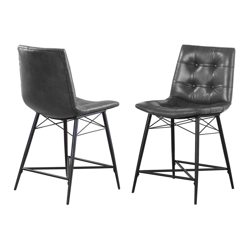 Upholstered Faux Leather Counter Stool, Gray, 41" Height