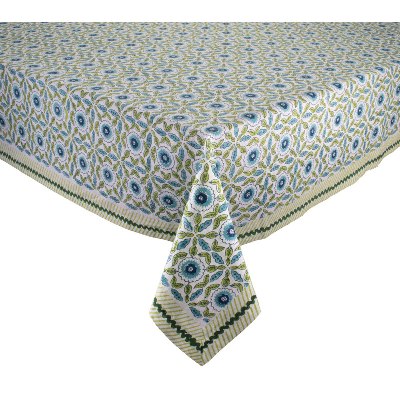 Majorelle Tablecloth, White/Blue/Green