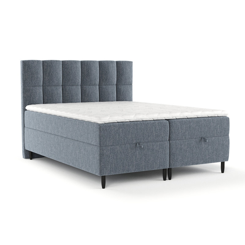 Upholstered Ottoman Bed with Mattress, DE Size - 200 x 200 cm, Blue
