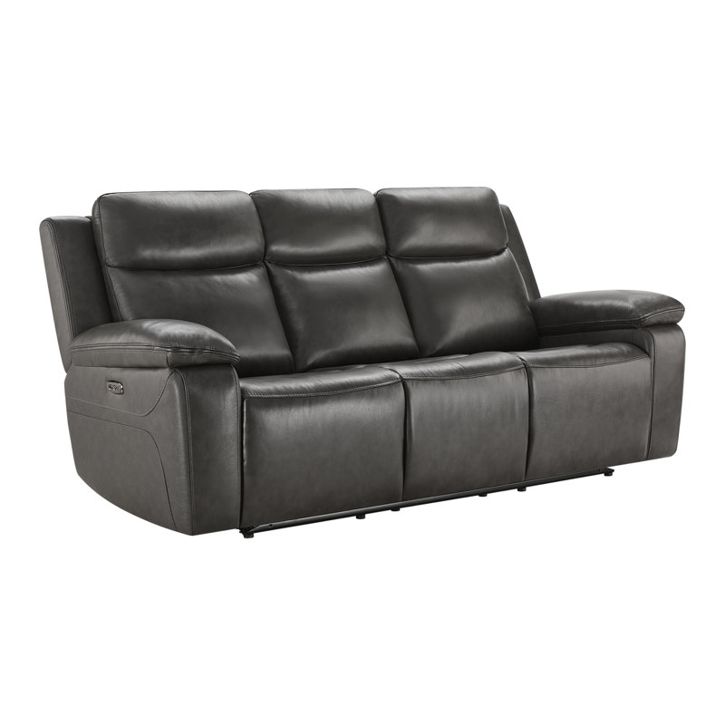 Canapé inclinable électrique en cuir véritable de 88,2 po de large Kenol avec appui-tête réglable, Gris