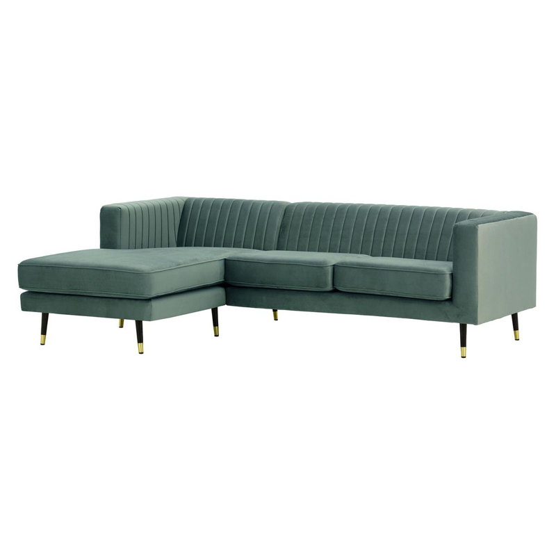 Monaville 4 Seater Velvet Sofa & Chaise, Left Hand Facing, Blue