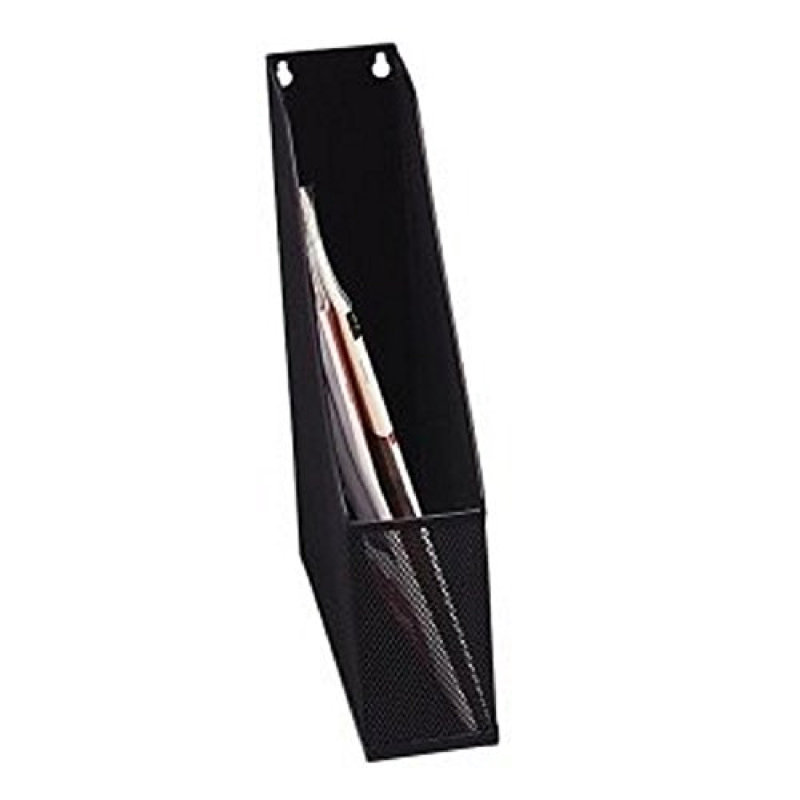 Black Steel Mesh Wall-Mount Magazine Holder and Desk Organizer